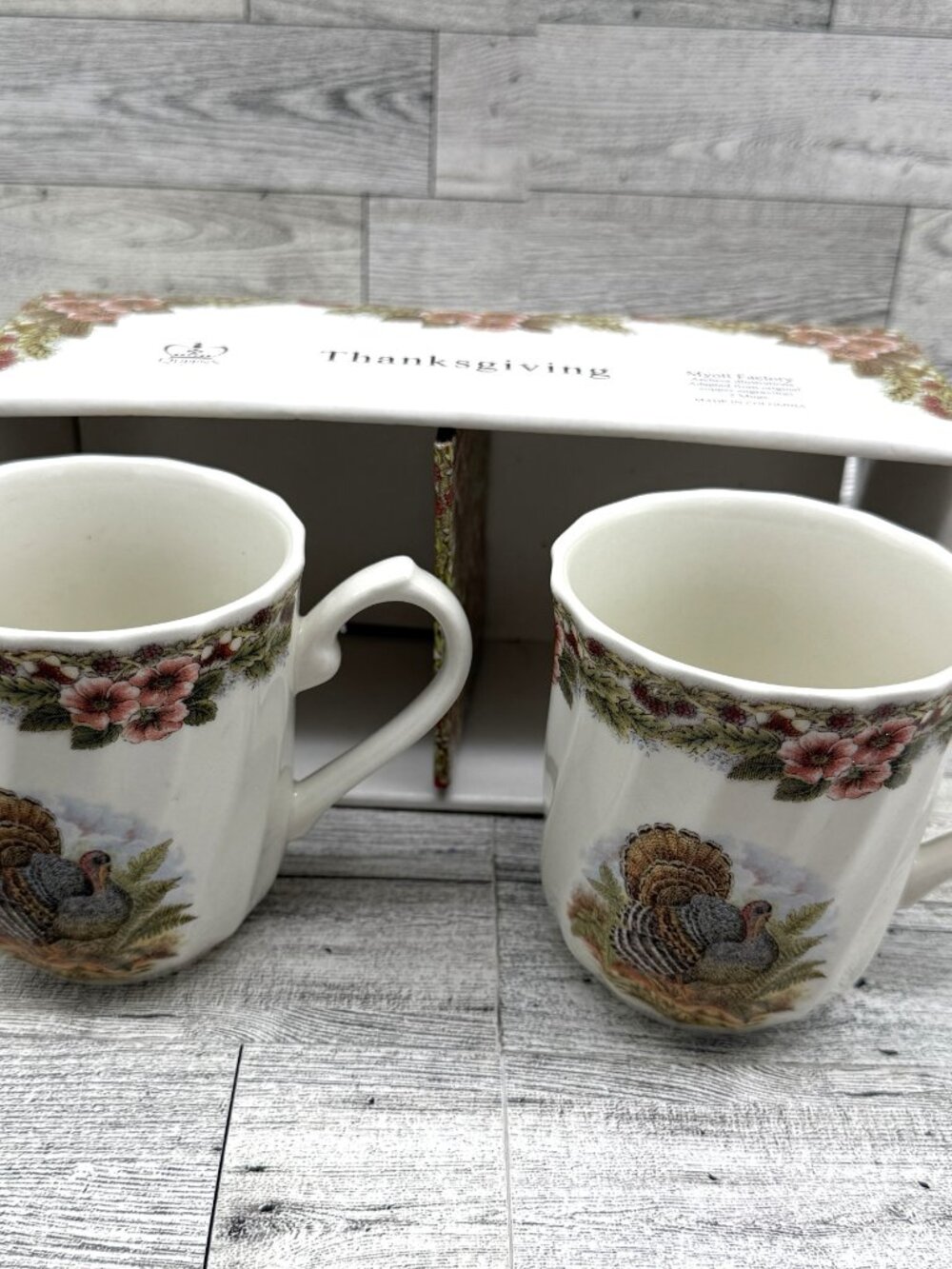 Brand New Queen's Thanksgiving Myott Factory Archive Illustrations 2 Mug Tea Set